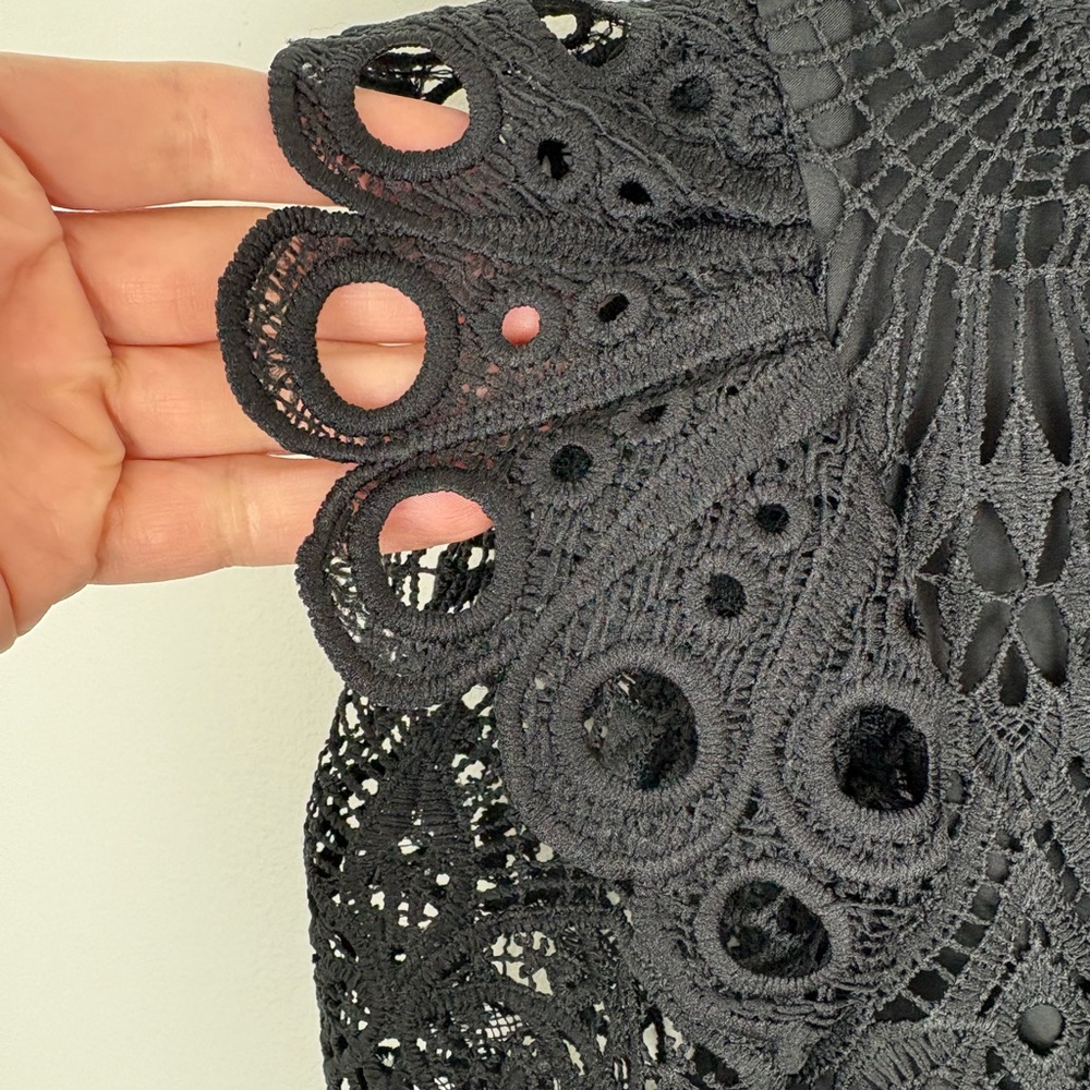 Beulah Black Crochet Fringe Long Sleeve Blouse size 6 zipper back boho festival - Picture 6 of 13